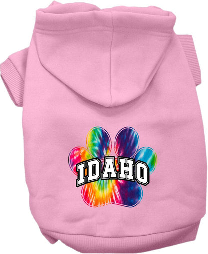 Sudadera con capucha serigrafiada para perros y gatos, para mascotas medianas y grandes (tallas 2XL-6XL), "Idaho Bright Tie Dye"