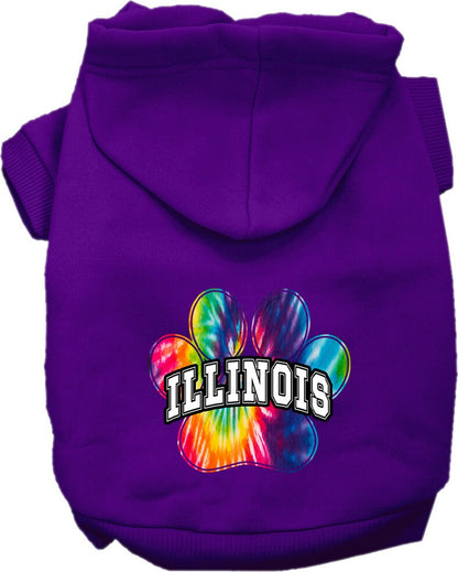 Sudadera con capucha serigrafiada para perros y gatos, para mascotas medianas y grandes (tallas 2XL-6XL), "Illinois Bright Tie Dye"