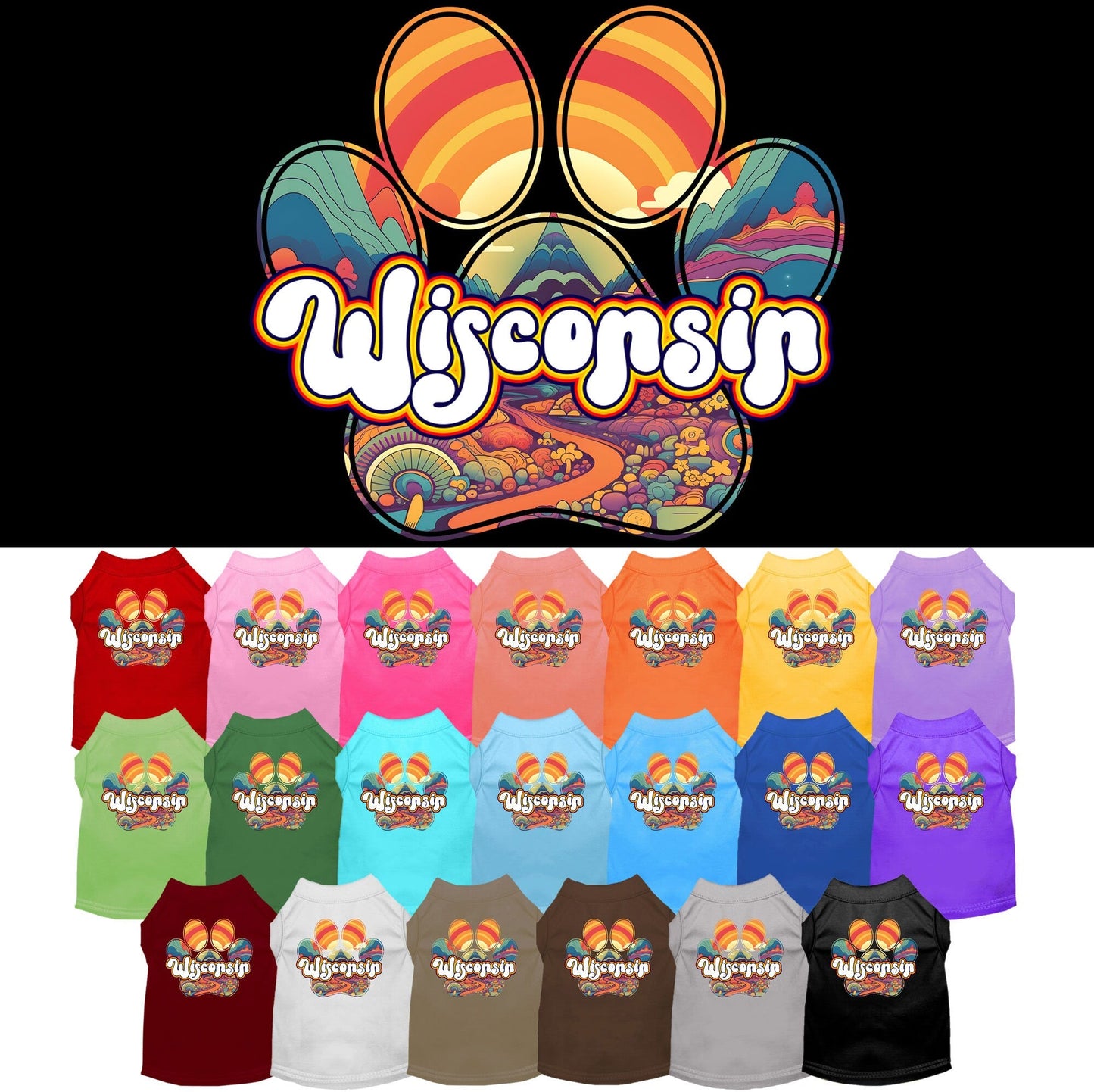 Camiseta serigrafiada para perros y gatos, para mascotas pequeñas y medianas (tallas XS a XL), "Wisconsin Groovy Summit"