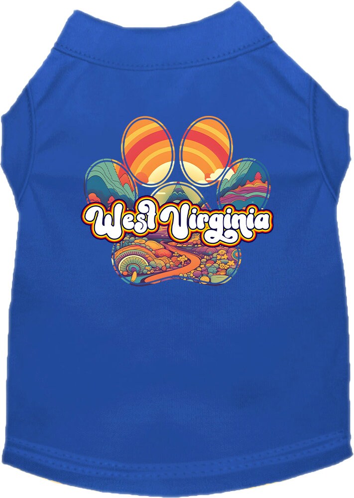 Camiseta serigrafiada para perros y gatos, para mascotas pequeñas y medianas (tallas XS a XL), "West Virginia Groovy Summit"