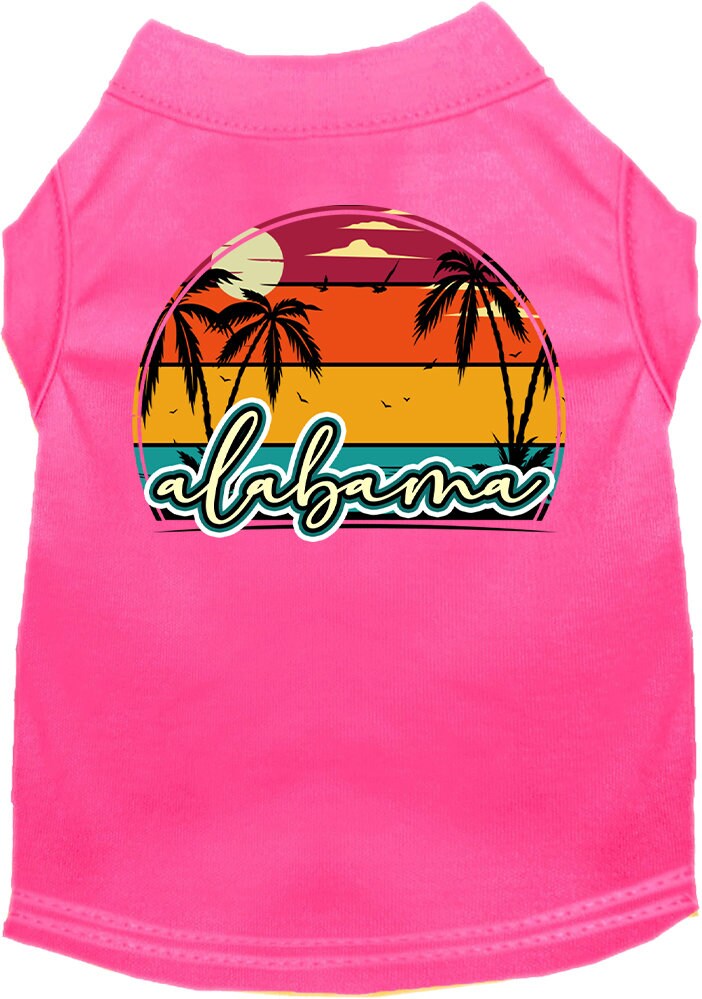 Pet Dog & Cat Screen Printed Shirt for Medium to Large Pets (Sizes 2XL-6XL), "Alabama Retro Beach Sunset"