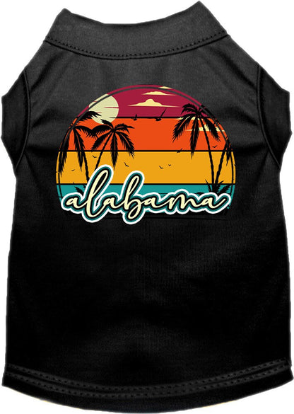 Pet Dog & Cat Screen Printed Shirt for Small to Medium Pets (Sizes XS-XL), "Alabama Retro Beach Sunset"