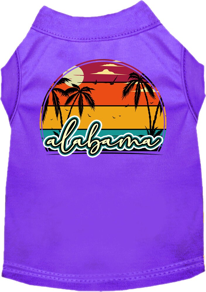 Pet Dog & Cat Screen Printed Shirt for Small to Medium Pets (Sizes XS-XL), "Alabama Retro Beach Sunset"