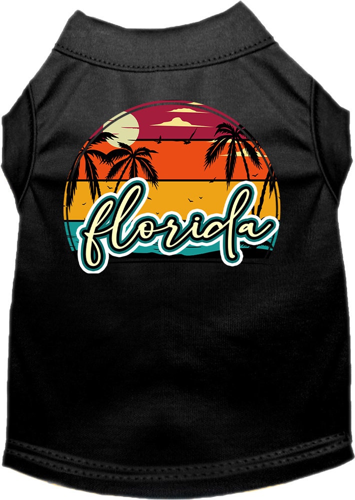 Camiseta serigrafiada para perros y gatos, para mascotas pequeñas y medianas (tallas XS a XL), "Florida Retro Beach Sunset"