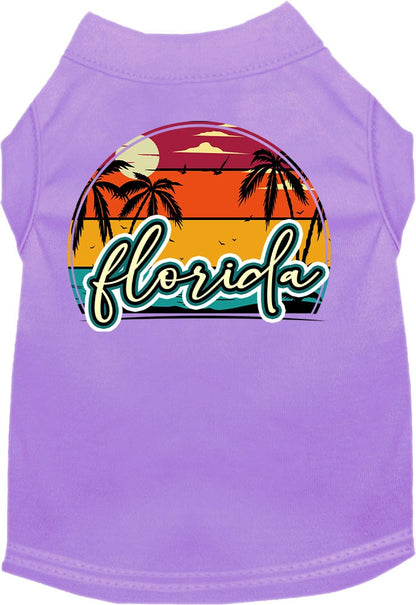 Camiseta serigrafiada para perros y gatos, para mascotas pequeñas y medianas (tallas XS a XL), "Florida Retro Beach Sunset"