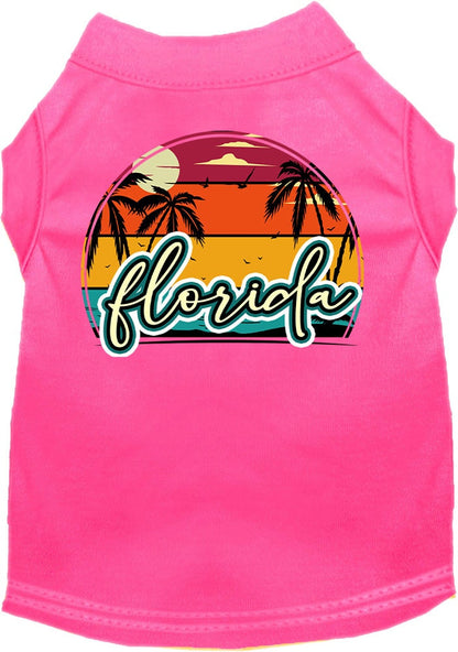 Camiseta serigrafiada para perros y gatos, para mascotas pequeñas y medianas (tallas XS a XL), "Florida Retro Beach Sunset"