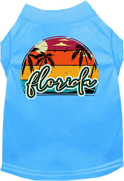 Camiseta serigrafiada para perros y gatos, para mascotas pequeñas y medianas (tallas XS a XL), "Florida Retro Beach Sunset"