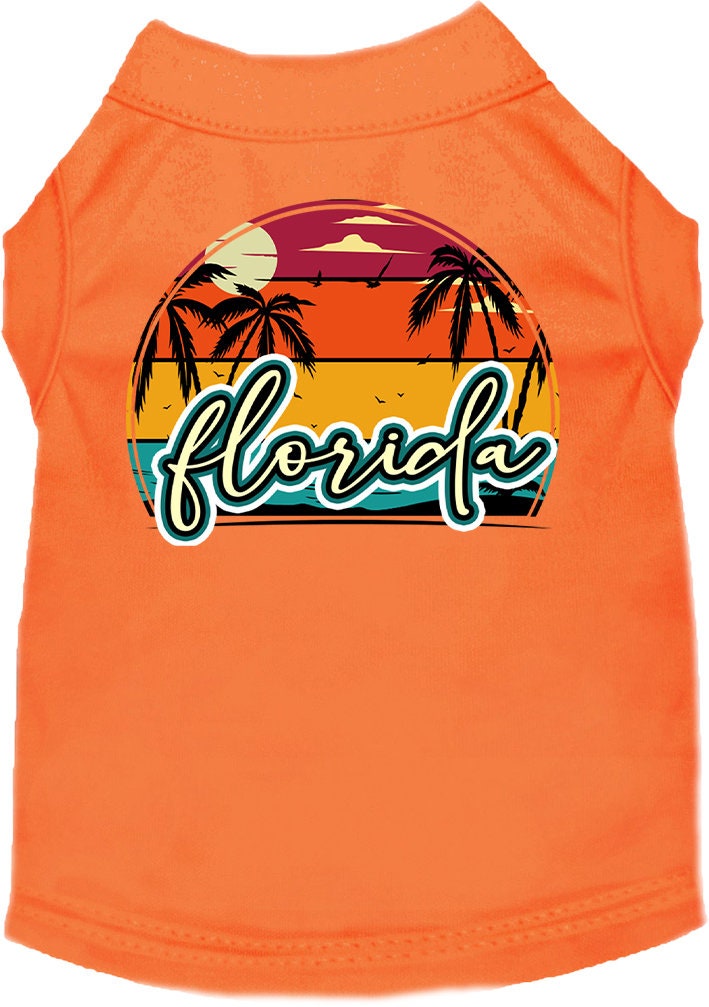 Camiseta serigrafiada para perros y gatos, para mascotas pequeñas y medianas (tallas XS a XL), "Florida Retro Beach Sunset"