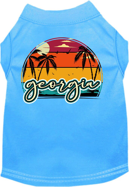 Camiseta serigrafiada para perros y gatos, para mascotas pequeñas y medianas (tallas XS a XL), "Georgia Retro Beach Sunset"