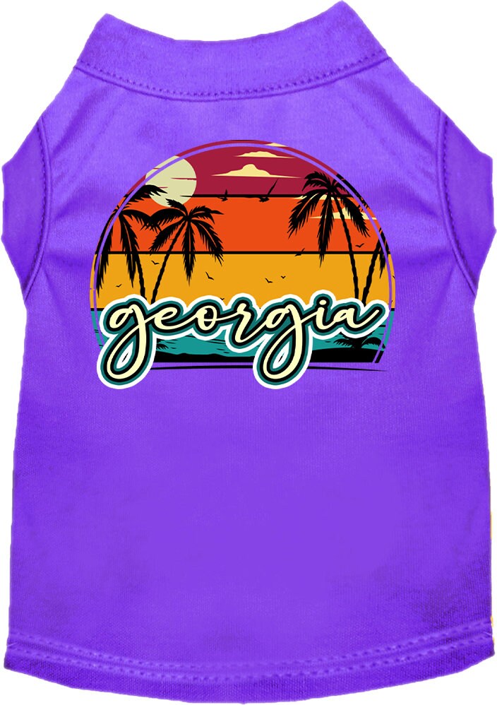 Camiseta serigrafiada para perros y gatos, para mascotas pequeñas y medianas (tallas XS a XL), "Georgia Retro Beach Sunset"