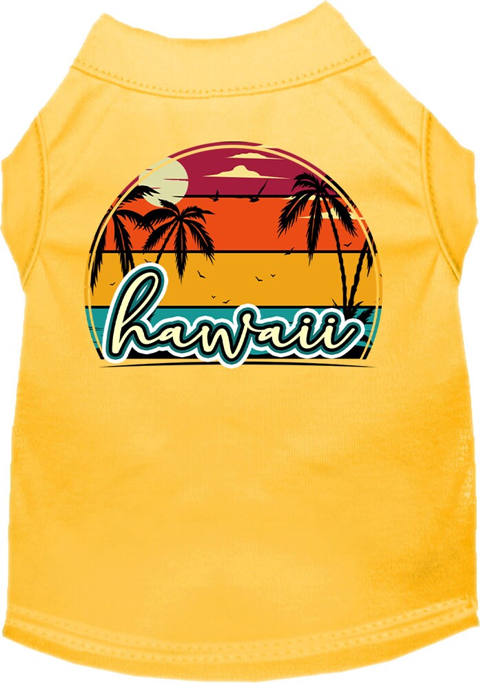 Camiseta serigrafiada para perros y gatos, para mascotas pequeñas y medianas (tallas XS a XL), "Hawaii Retro Beach Sunset"