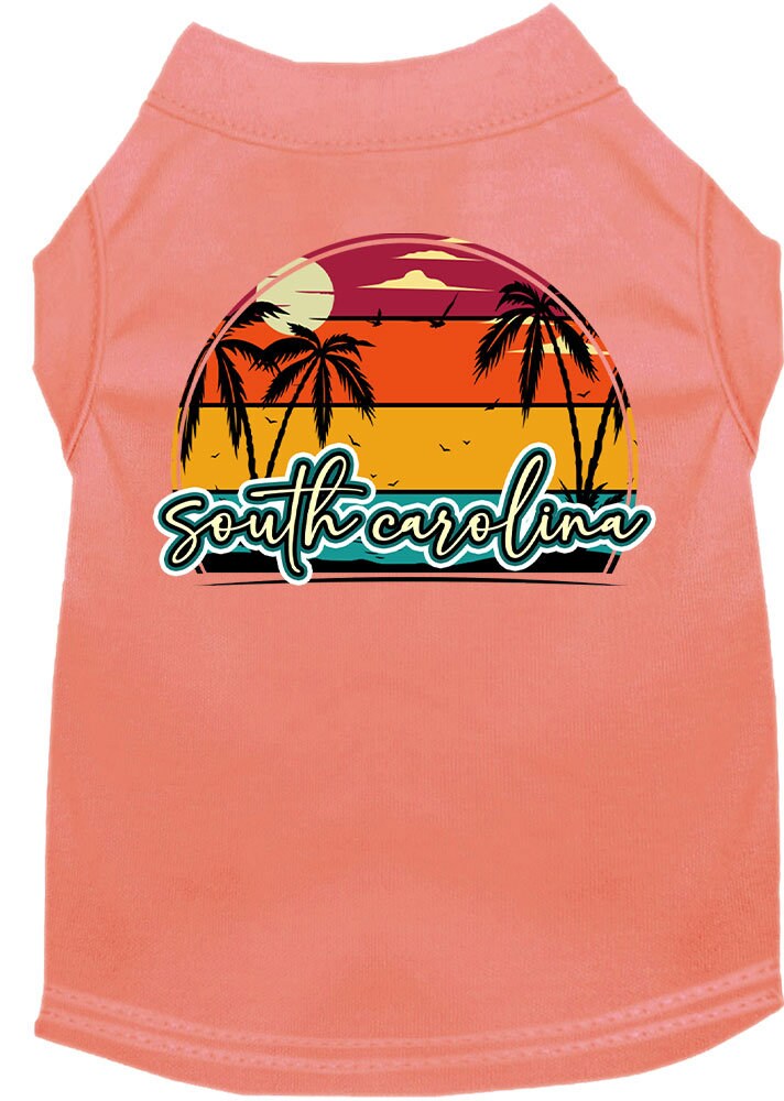 Pet Dog & Cat Screen Printed Shirt for Medium to Large Pets (Sizes 2XL-6XL), "South Carolina Retro Beach Sunset"