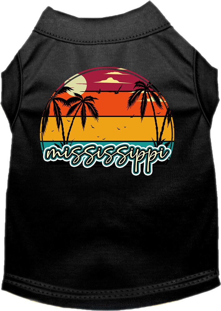 Camiseta serigrafiada para perros y gatos, para mascotas pequeñas y medianas (tallas XS a XL), "Mississippi Retro Beach Sunset"