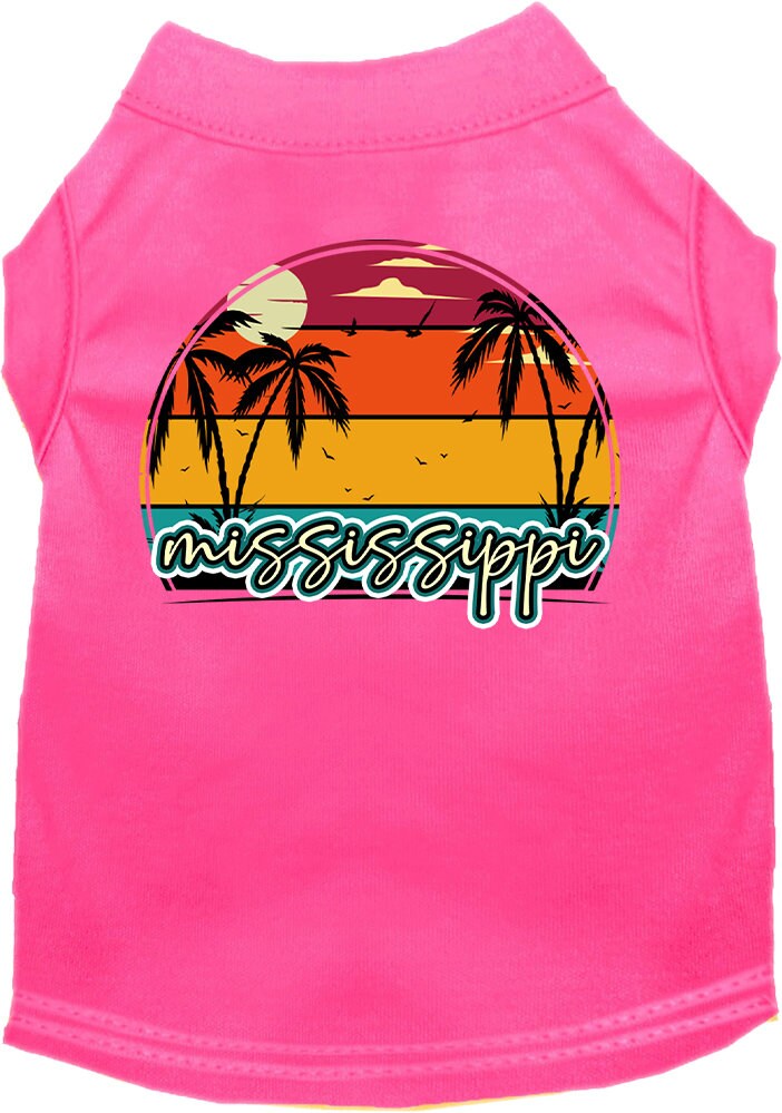 Camiseta serigrafiada para perros y gatos, para mascotas pequeñas y medianas (tallas XS a XL), "Mississippi Retro Beach Sunset"