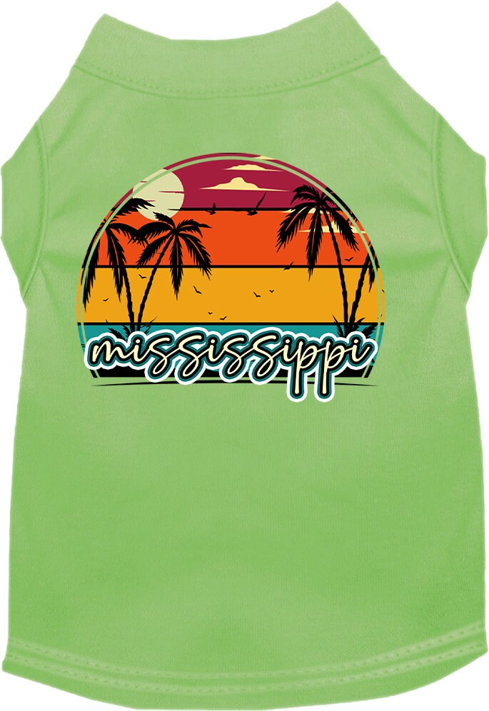 Camiseta serigrafiada para perros y gatos, para mascotas pequeñas y medianas (tallas XS a XL), "Mississippi Retro Beach Sunset"