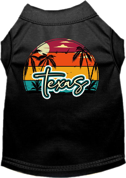 Camiseta serigrafiada para perros y gatos, para mascotas pequeñas y medianas (tallas XS a XL), "Texas Retro Beach Sunset"