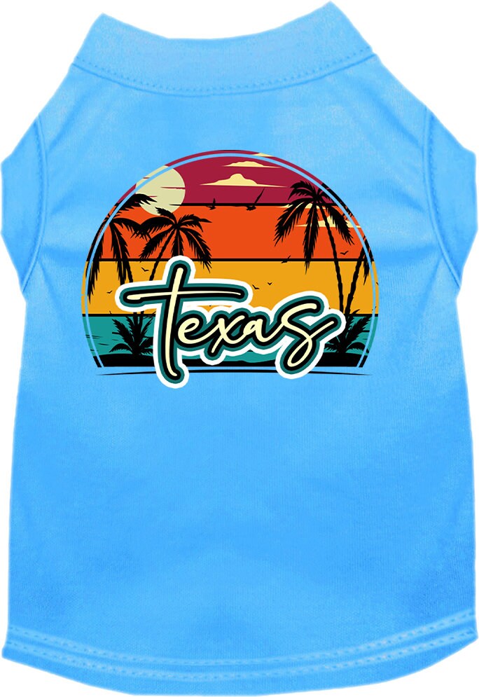 Camiseta serigrafiada para perros y gatos, para mascotas pequeñas y medianas (tallas XS a XL), "Texas Retro Beach Sunset"