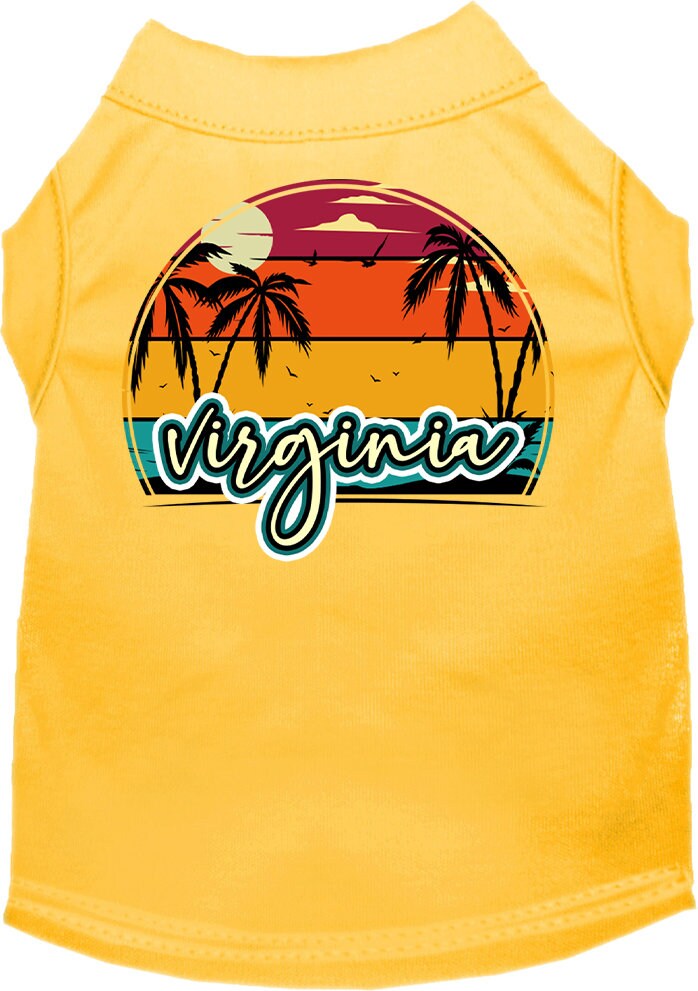 Camiseta serigrafiada para perros y gatos, para mascotas pequeñas y medianas (tallas XS a XL), "Virginia Retro Beach Sunset"