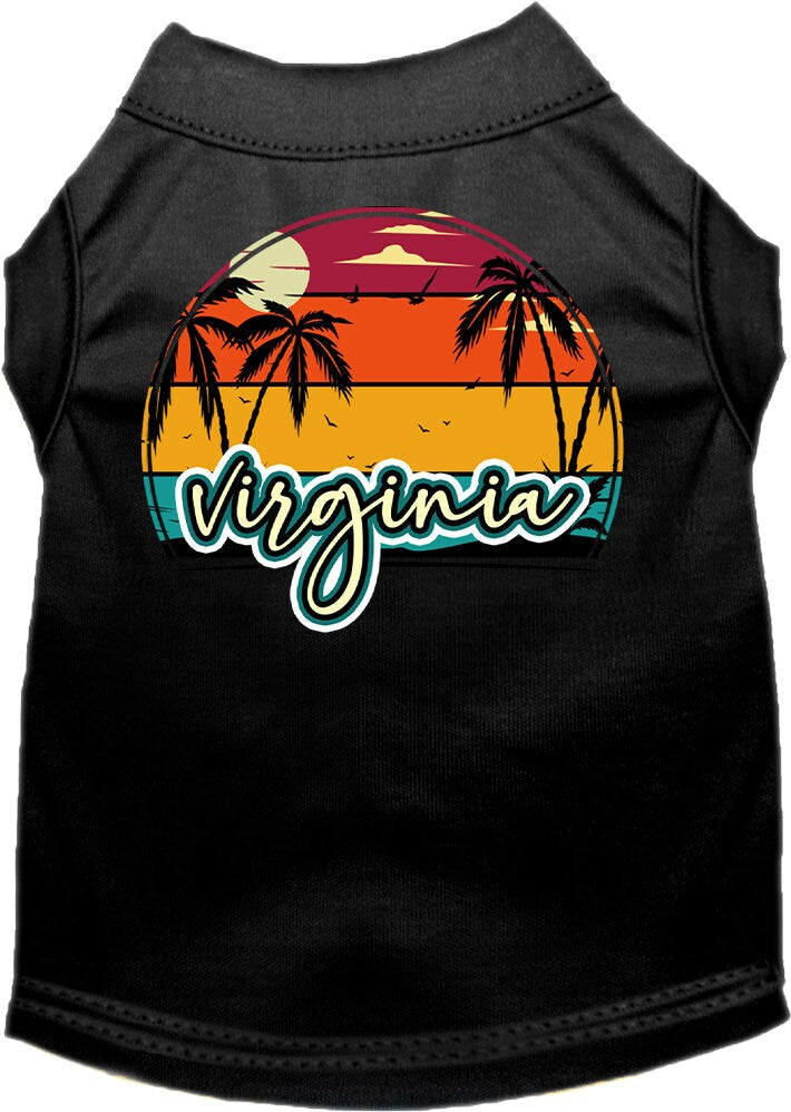 Camiseta serigrafiada para perros y gatos, para mascotas pequeñas y medianas (tallas XS a XL), "Virginia Retro Beach Sunset"