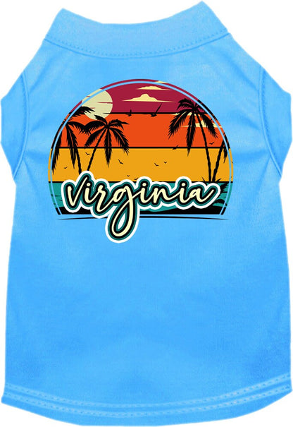 Camiseta serigrafiada para perros y gatos, para mascotas pequeñas y medianas (tallas XS a XL), "Virginia Retro Beach Sunset"