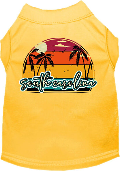 Camiseta serigrafiada para perros y gatos, para mascotas pequeñas y medianas (tallas XS a XL), "Puesta de sol retro en la playa de Carolina del Sur"