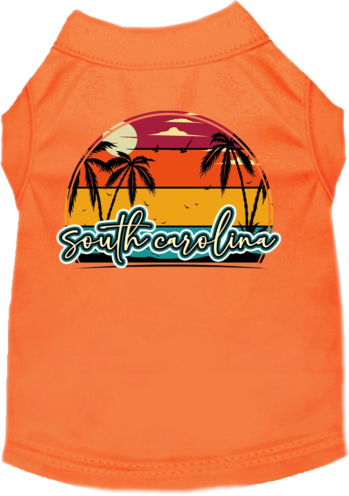 Camiseta serigrafiada para perros y gatos, para mascotas pequeñas y medianas (tallas XS a XL), "Puesta de sol retro en la playa de Carolina del Sur"