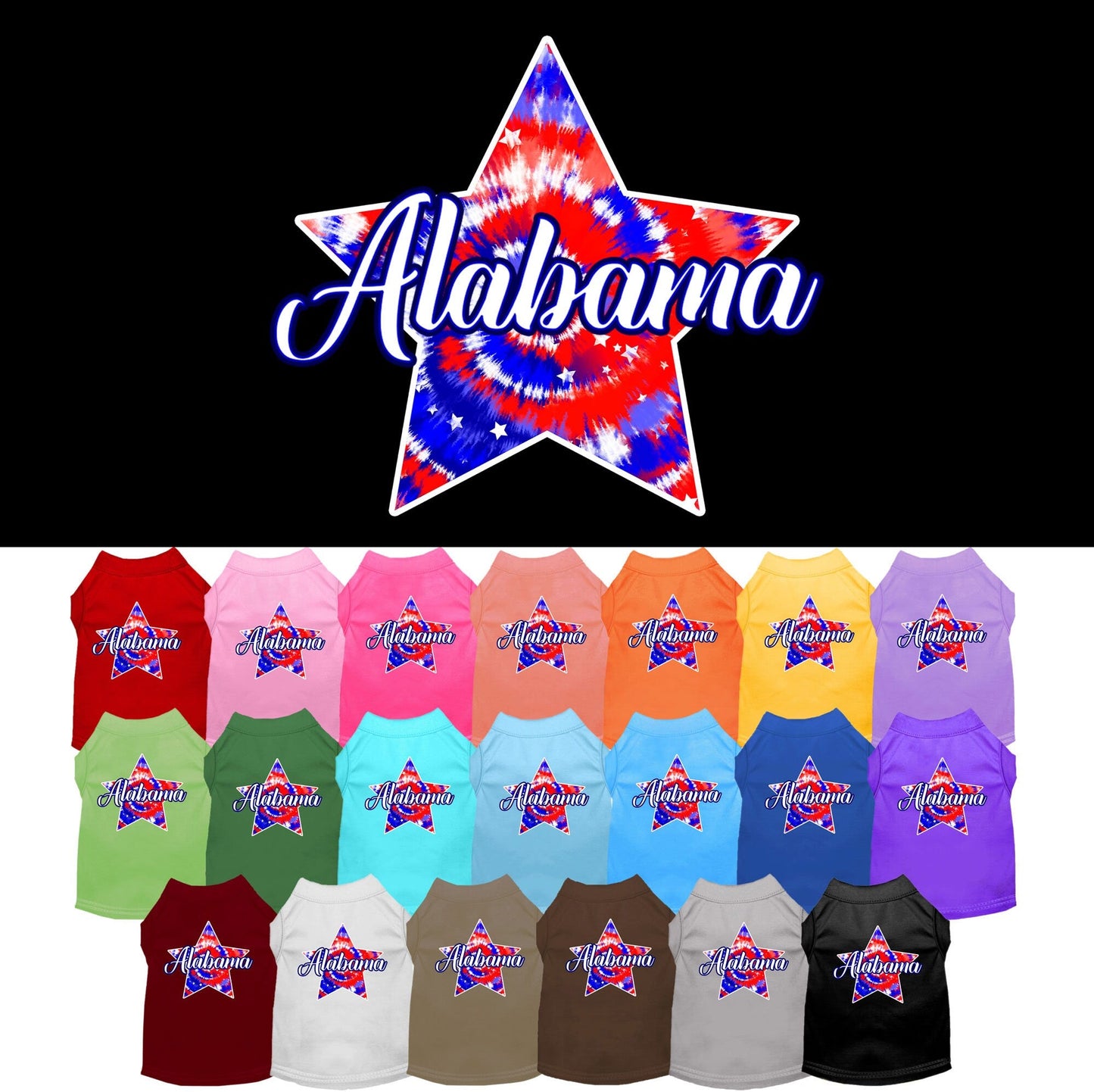 Pet Dog & Cat Screen Printed Shirt for Medium to Large Pets (Sizes 2XL-6XL), "Alabama Patriotic Tie Dye"