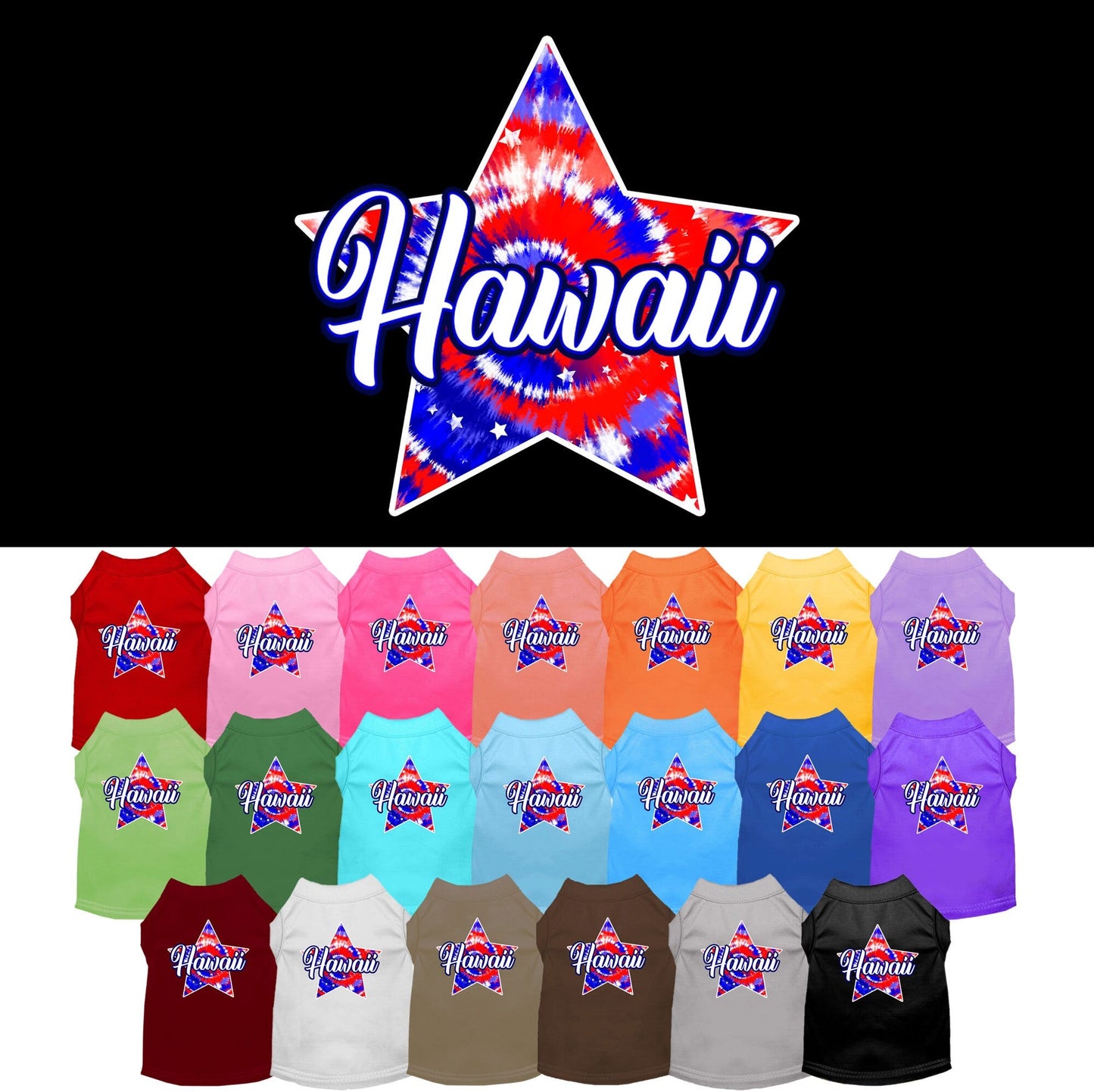 Camiseta serigrafiada para perros y gatos, para mascotas pequeñas y medianas (tallas XS a XL), "Hawaii Patriotic Tie Dye"