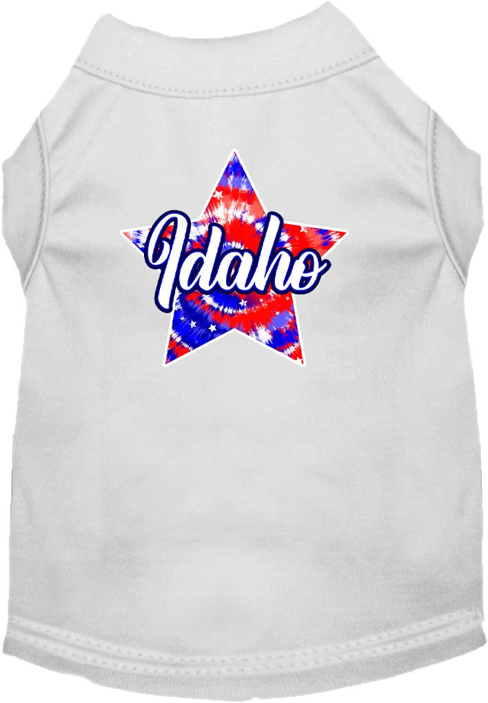 Camiseta serigrafiada para perros y gatos, para mascotas pequeñas y medianas (tallas XS a XL), "Idaho Patriotic Tie Dye"