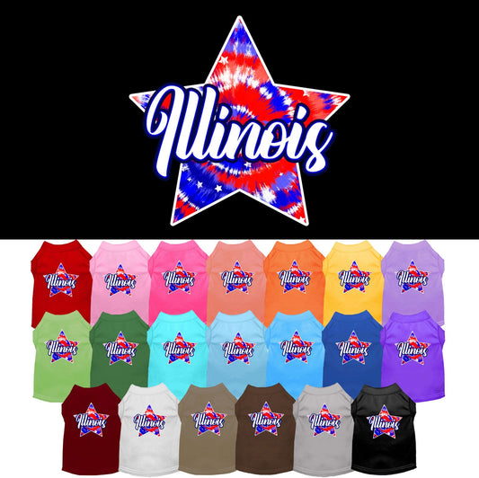 Camiseta serigrafiada para perros y gatos, para mascotas pequeñas y medianas (tallas XS a XL), "Illinois Patriotic Tie Dye"