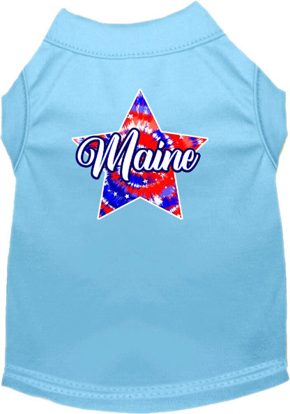 Camiseta serigrafiada para perros y gatos, para mascotas pequeñas y medianas (tallas XS a XL), "Maine Patriotic Tie Dye"