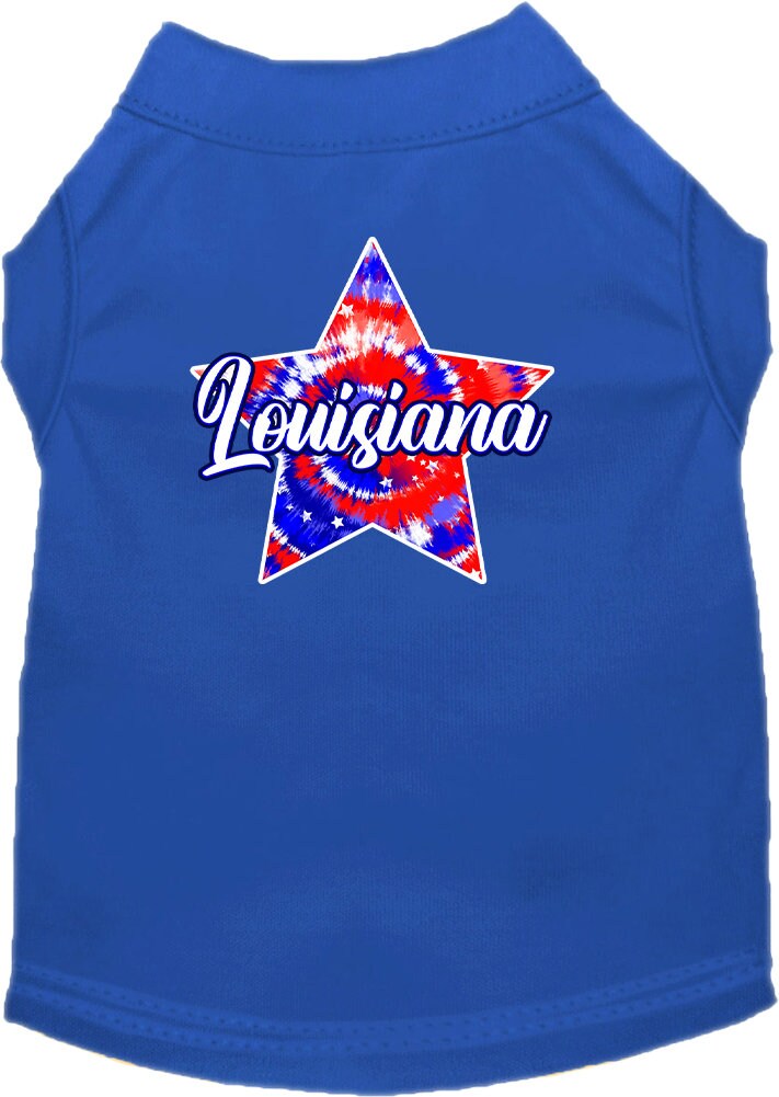 Camiseta serigrafiada para perros y gatos, para mascotas pequeñas y medianas (tallas XS a XL), "Louisiana Patriotic Tie Dye"