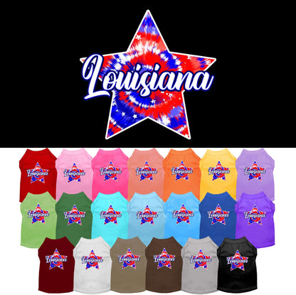 Camiseta serigrafiada para perros y gatos, para mascotas pequeñas y medianas (tallas XS a XL), "Louisiana Patriotic Tie Dye"