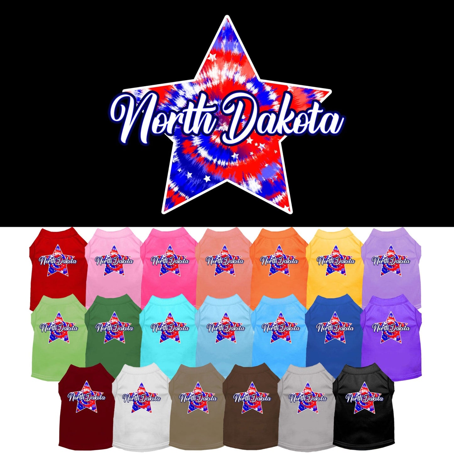 Camiseta serigrafiada para perros y gatos, para mascotas pequeñas y medianas (tallas XS a XL), "North Dakota Patriotic Tie Dye"