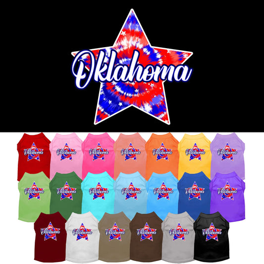 Camiseta serigrafiada para perros y gatos, para mascotas pequeñas y medianas (tallas XS a XL), "Oklahoma Patriotic Tie Dye"