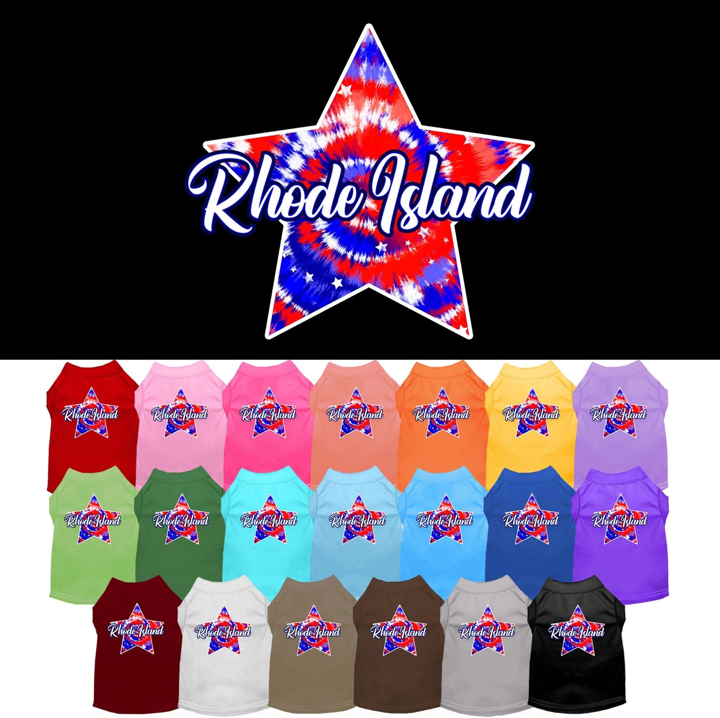 Camiseta serigrafiada para perros y gatos, para mascotas pequeñas y medianas (tallas XS a XL), "Rhode Island Patriotic Tie Dye"