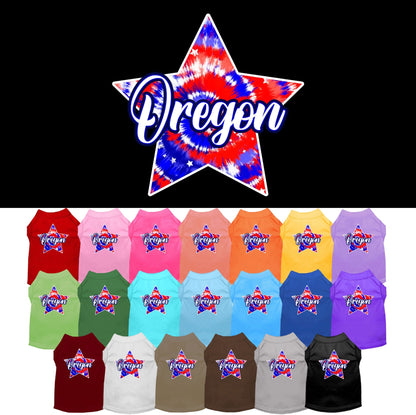 Camiseta serigrafiada para perros y gatos, para mascotas pequeñas y medianas (tallas XS a XL), "Oregon Patriotic Tie Dye"