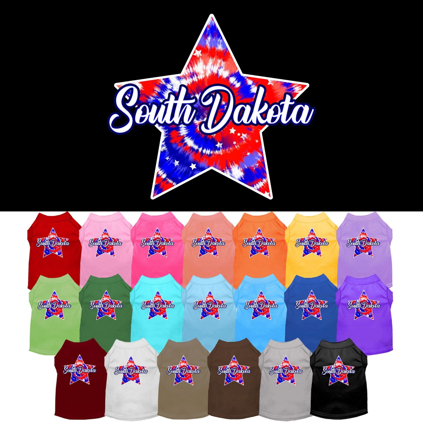 Camisa estampada para perros y gatos para mascotas medianas y grandes (tallas 2XL-6XL), "South Dakota Patriotic Tie Dye"