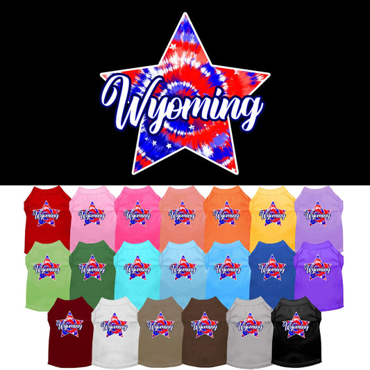 Camiseta serigrafiada para perros y gatos, para mascotas pequeñas y medianas (tallas XS a XL), "Wyoming Patriotic Tie Dye"