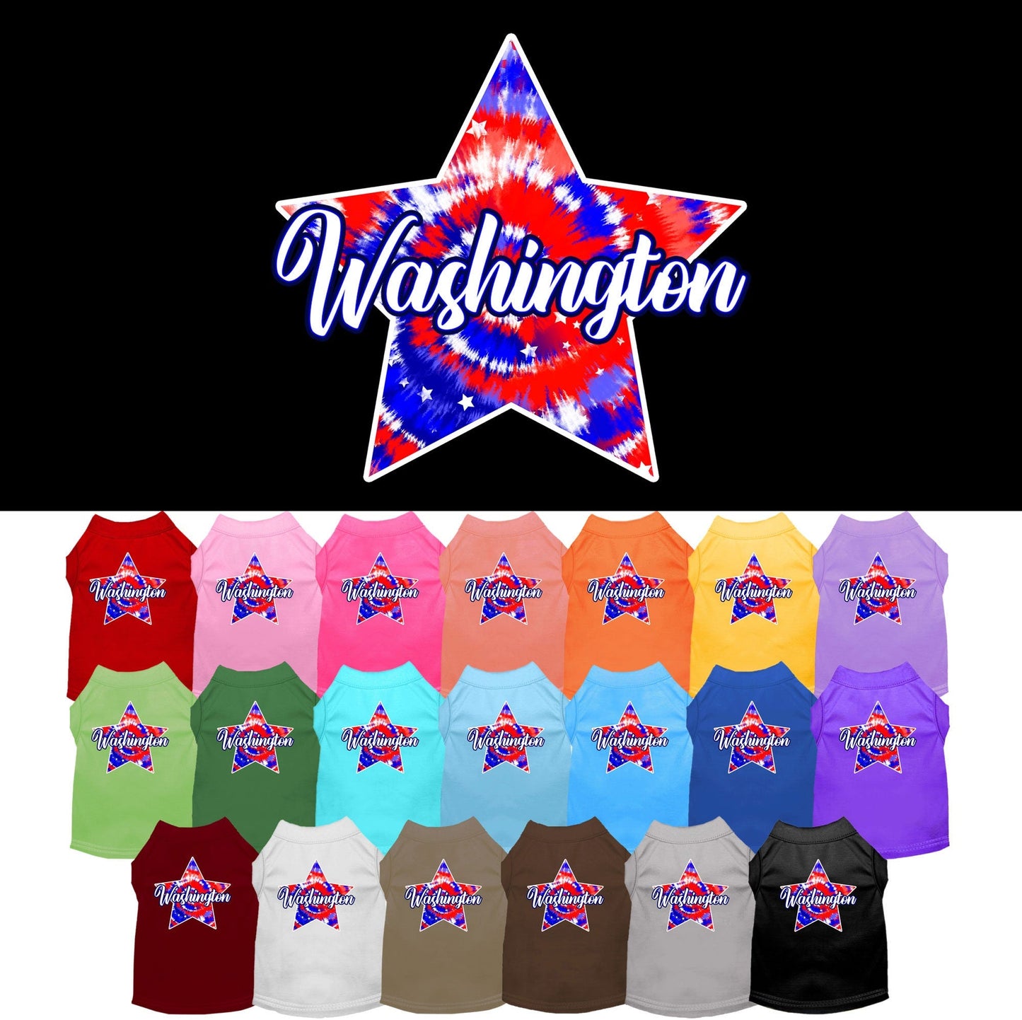 Pet Dog & Cat Screen Printed Shirt for Medium to Large Pets (Sizes 2XL-6XL), "Washington Patriotic Tie Dye"