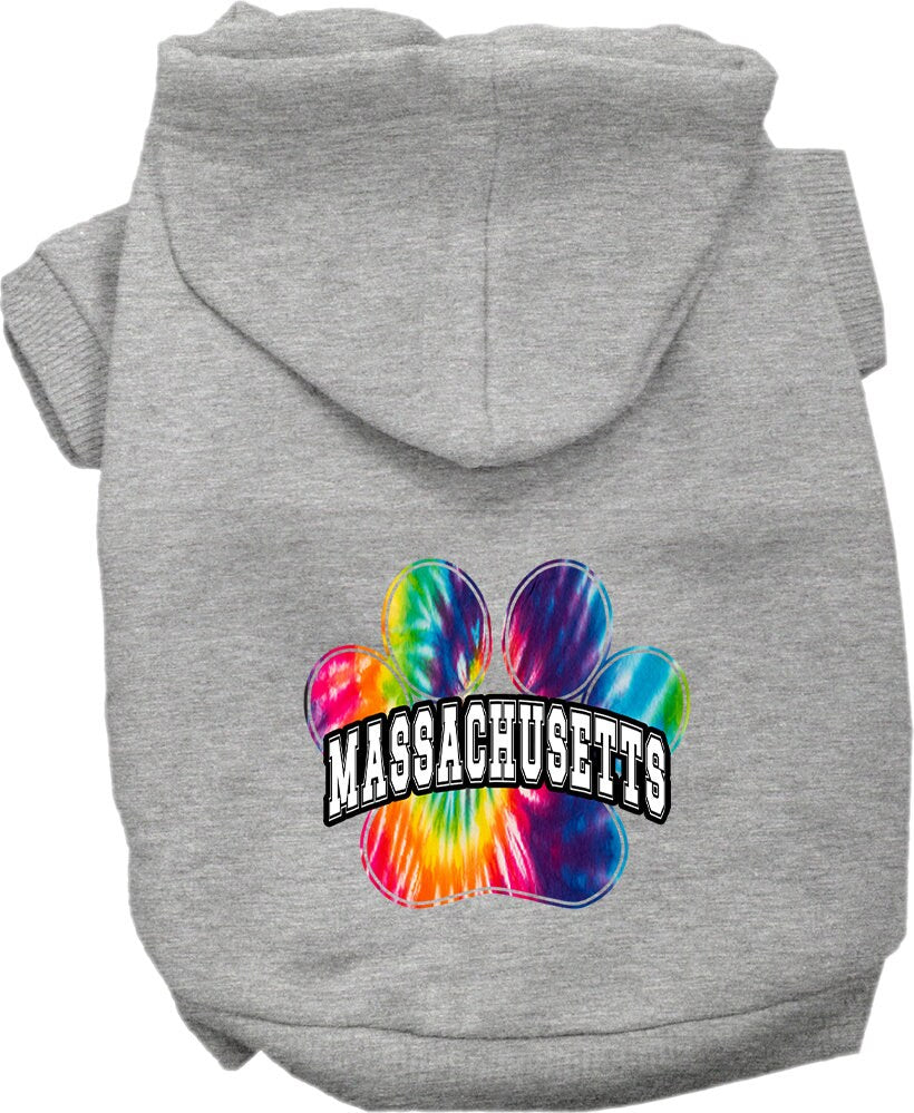 Pet Dog & Cat Screen Printed Hoodie for Small to Medium Pets (Sizes XS-XL), "Massachusetts Bright Tie Dye"