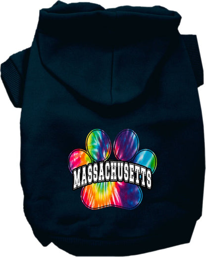 Pet Dog & Cat Screen Printed Hoodie for Medium to Large Pets (Sizes 2XL-6XL), "Massachusetts Bright Tie Dye"