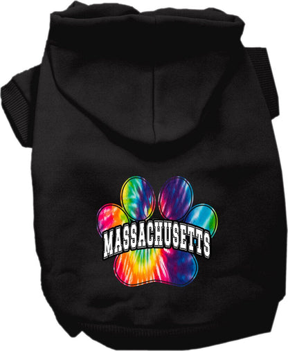 Sudadera con capucha serigrafiada para perros y gatos, para mascotas medianas y grandes (tallas 2XL a 6XL), "Massachusetts Bright Tie Dye"