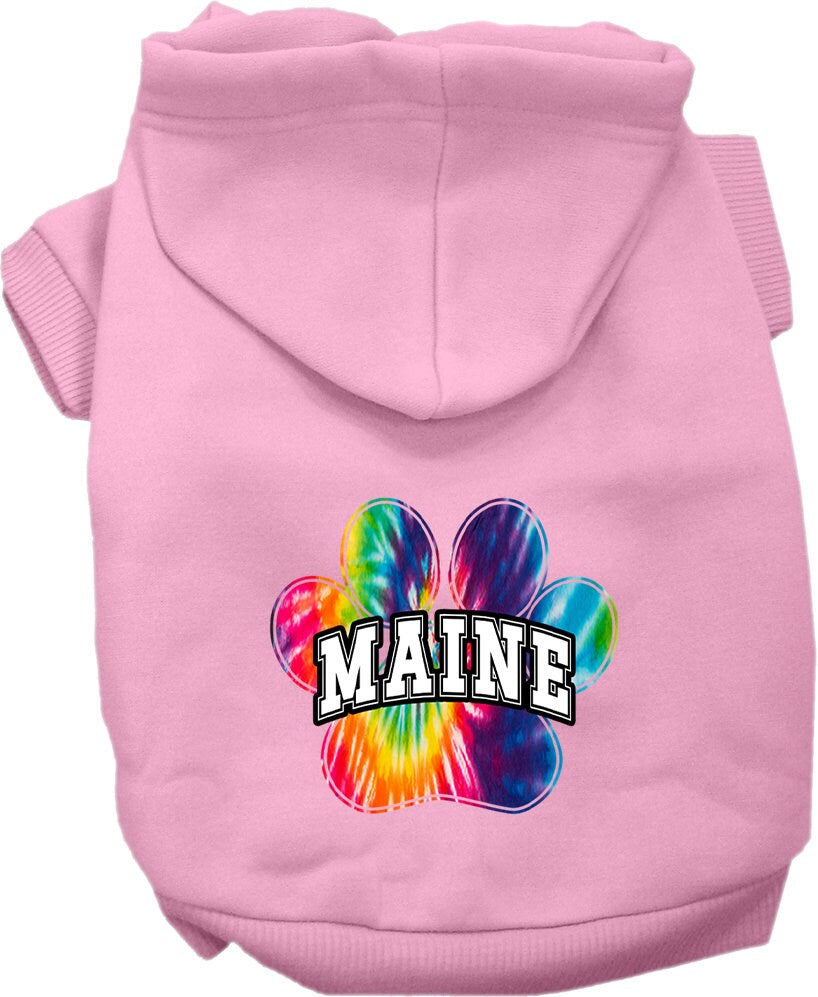 Sudadera con capucha serigrafiada para perros y gatos, para mascotas pequeñas y medianas (tallas XS a XL), "Maine Bright Tie Dye"