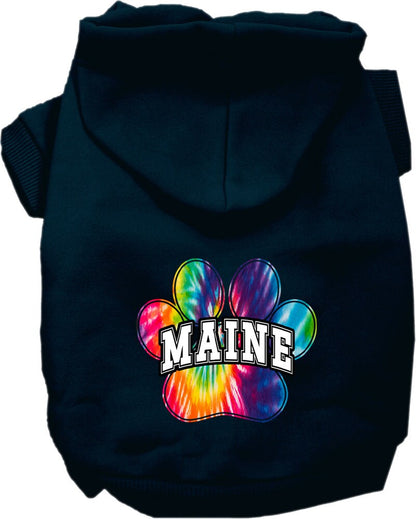 Sudadera con capucha serigrafiada para perros y gatos, para mascotas pequeñas y medianas (tallas XS a XL), "Maine Bright Tie Dye"