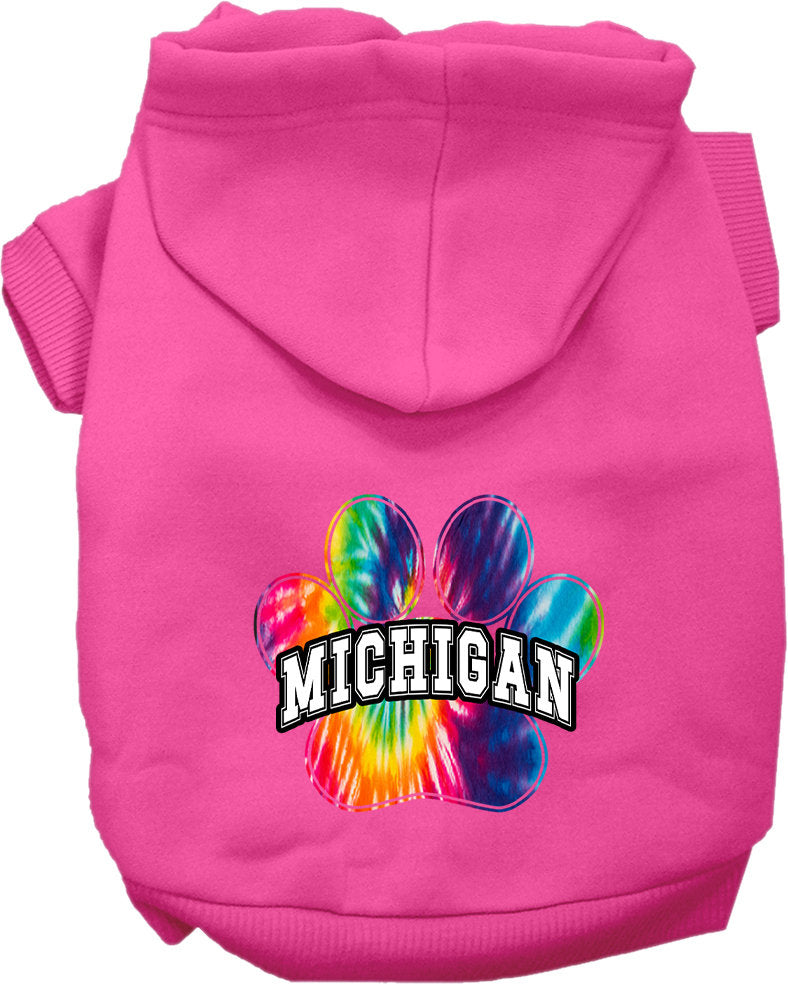 Pet Dog & Cat Screen Printed Hoodie for Small to Medium Pets (Sizes XS-XL), "Michigan Bright Tie Dye"