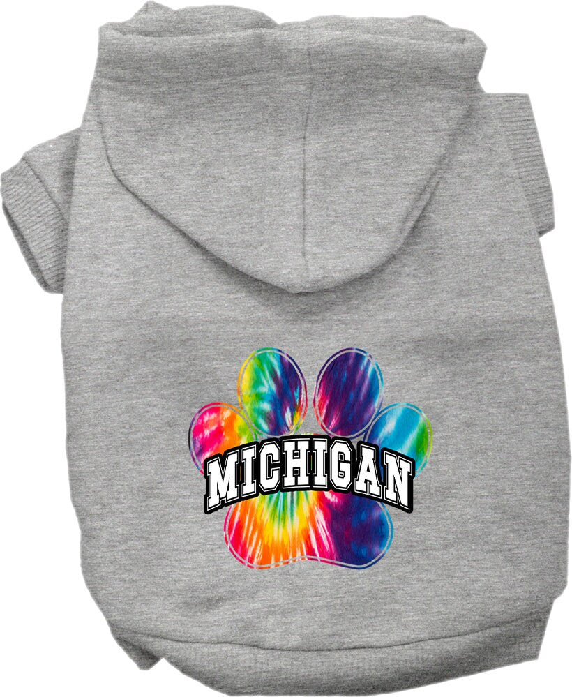 Sudadera con capucha serigrafiada para perros y gatos, para mascotas pequeñas y medianas (tallas XS a XL), "Michigan Bright Tie Dye"