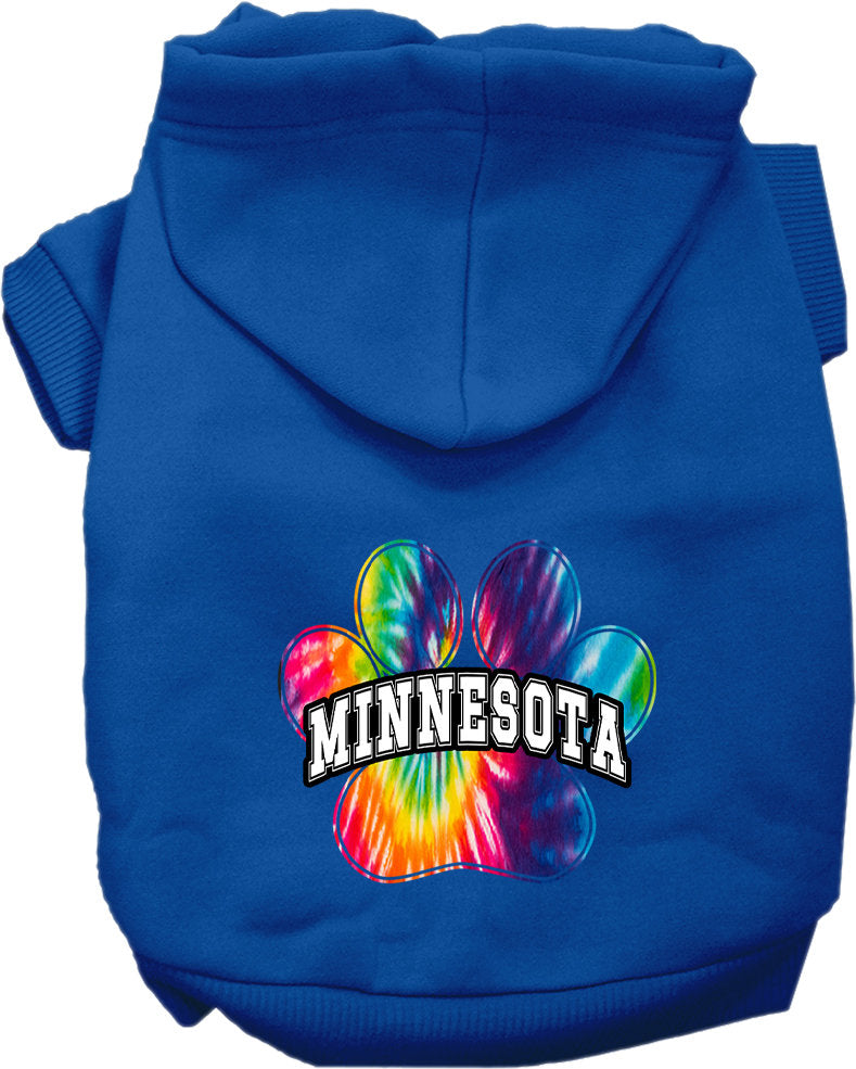 Sudadera con capucha serigrafiada para perros y gatos, para mascotas pequeñas y medianas (tallas XS a XL), "Minnesota Bright Tie Dye"