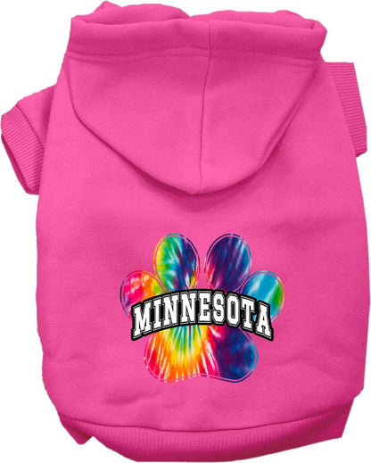 Sudadera con capucha serigrafiada para perros y gatos, para mascotas pequeñas y medianas (tallas XS a XL), "Minnesota Bright Tie Dye"