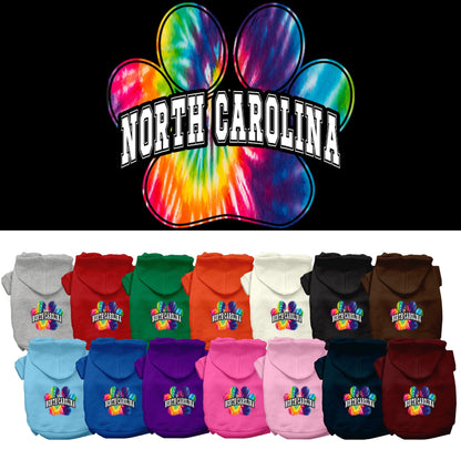 Pet Dog & Cat Screen Printed Hoodie for Small to Medium Pets (Sizes XS-XL), "North Carolina Bright Tie Dye"